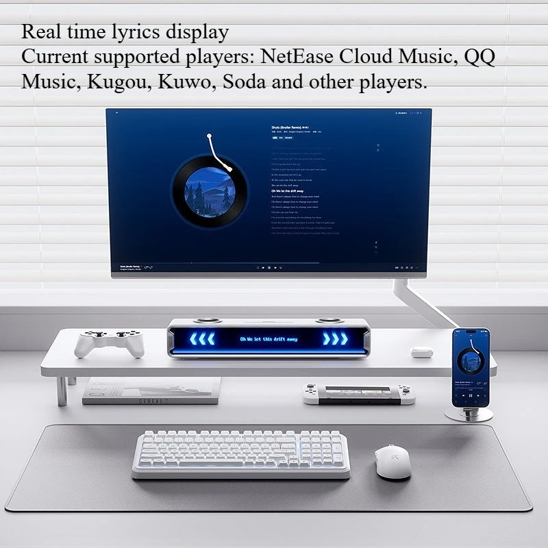 K20 GT Full Screen Subtitle Speaker Customized RGB Dual Mode M HUB Wired Speaker Desk Setup for Mechanical Keyboard Accessories