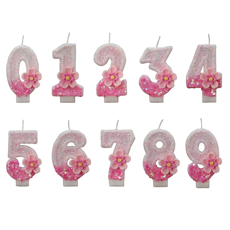 Birthday Candle Cake Topper Colour Changing Creative Number 0-9 Candle Flowers Digital Candles Girl Birthday Party Decoration