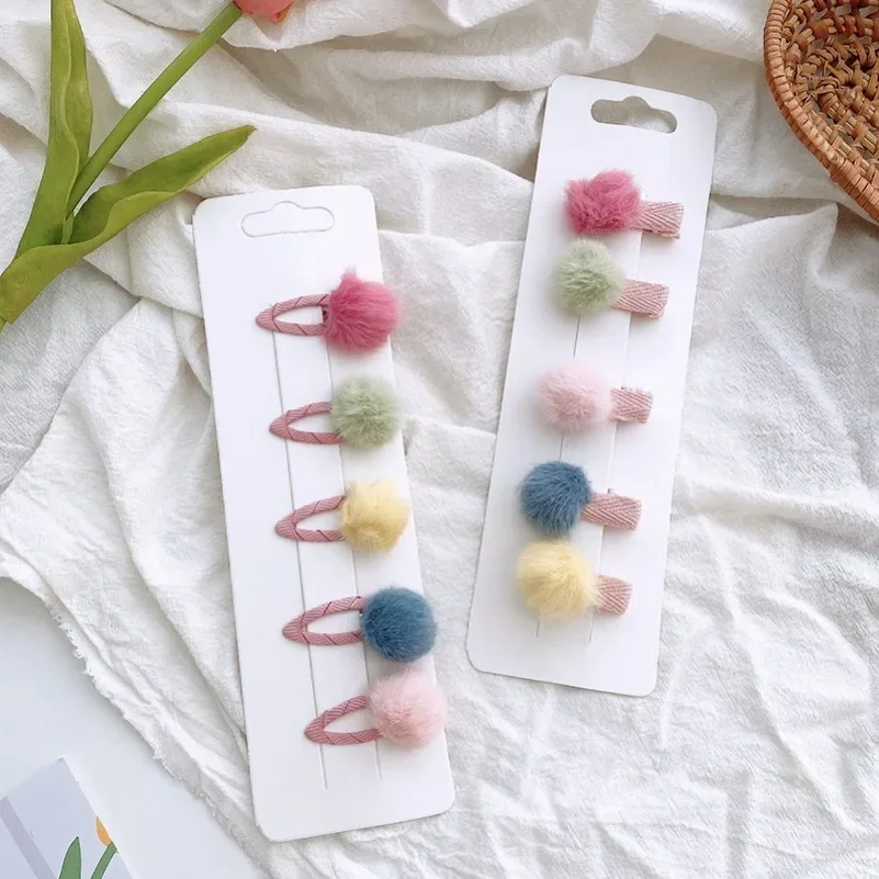 5 pz/set Colorato Mini Pompon Fermagli Per Capelli Del Bambino Palla di Peluche Accessori Per Capelli Per Bambini Morbida Palla di Pelo Delle Ragazze Forcelle Carino BB Barrettes