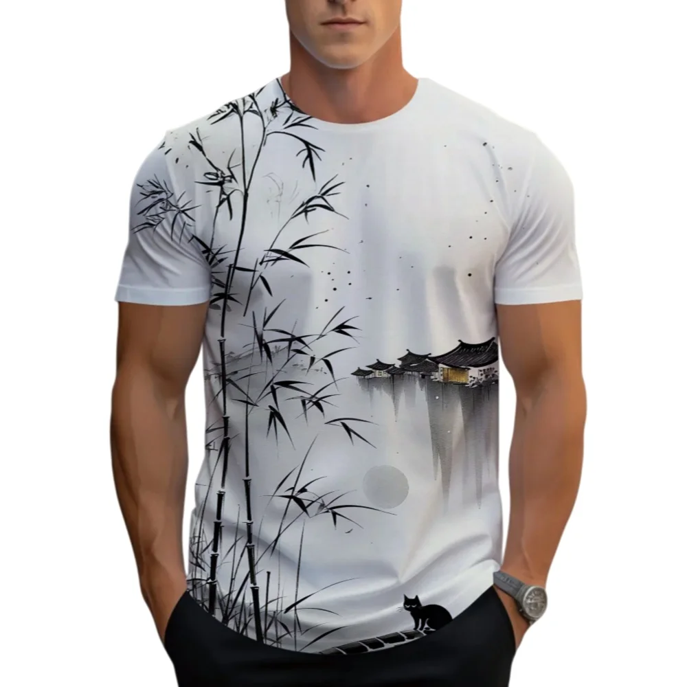 

Men's Plus Size T-Shirt with Mountain Bamboo Scenery Pattern Design 3D Printing Breathable Round Neck Daily Casual Sports Top