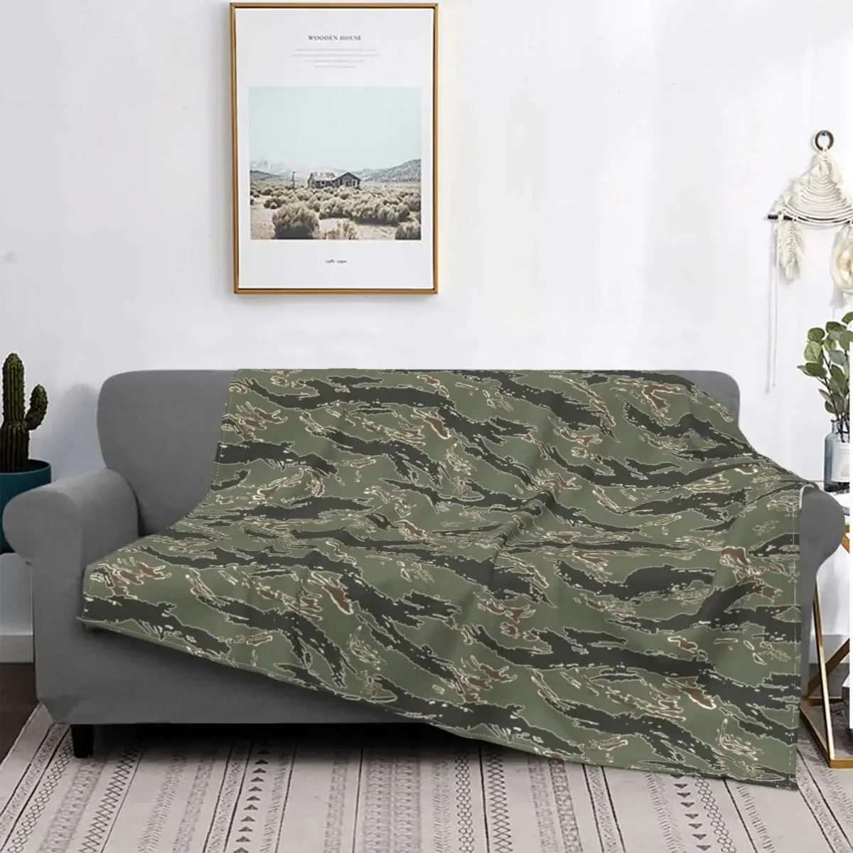 Tiger Stripe Camouflage Blankets Coral Fleece Plush All Season Army Military Camo Soft Throw Blanket for Sofa Travel Bedspreads