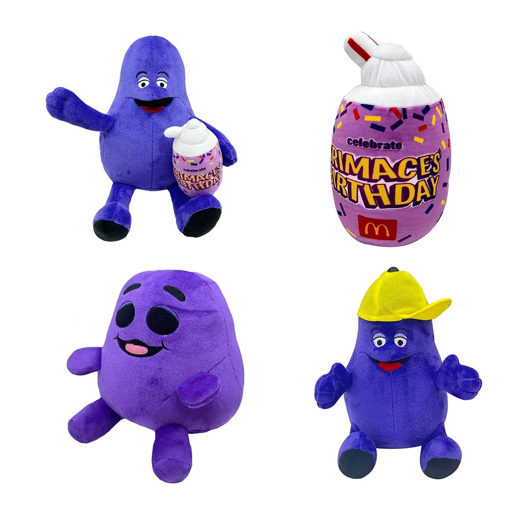 GRIMACE Yellow Hat Plush Toy Purple Eggplant Cartoon Dolls Stuffed Soft Toy Christmas Birthday Gift For Kids