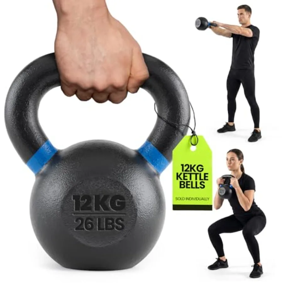 Single Cast Iron Kettlebell Powder Coated Wide Handle for Core Glute Workouts Swings Squats Deadlifts Strength Endurance Flexib