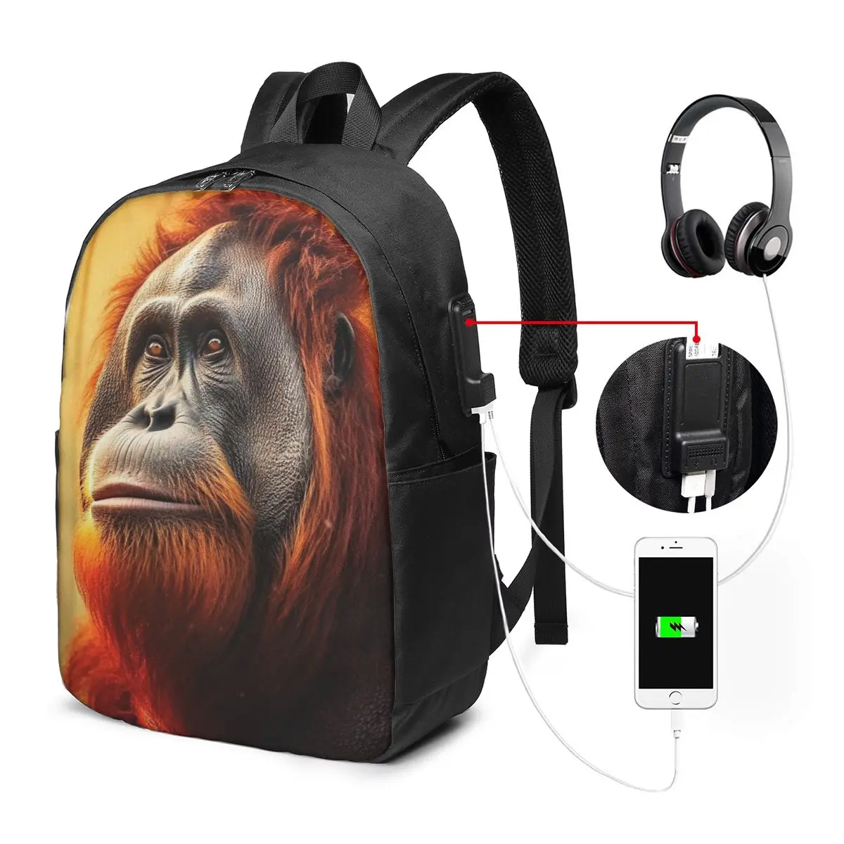 Gorilla Orangutan Face Monkey Realistic Backpack Travel Notebook Bag Computer College Student School Bag Laptop Shoulder Bags