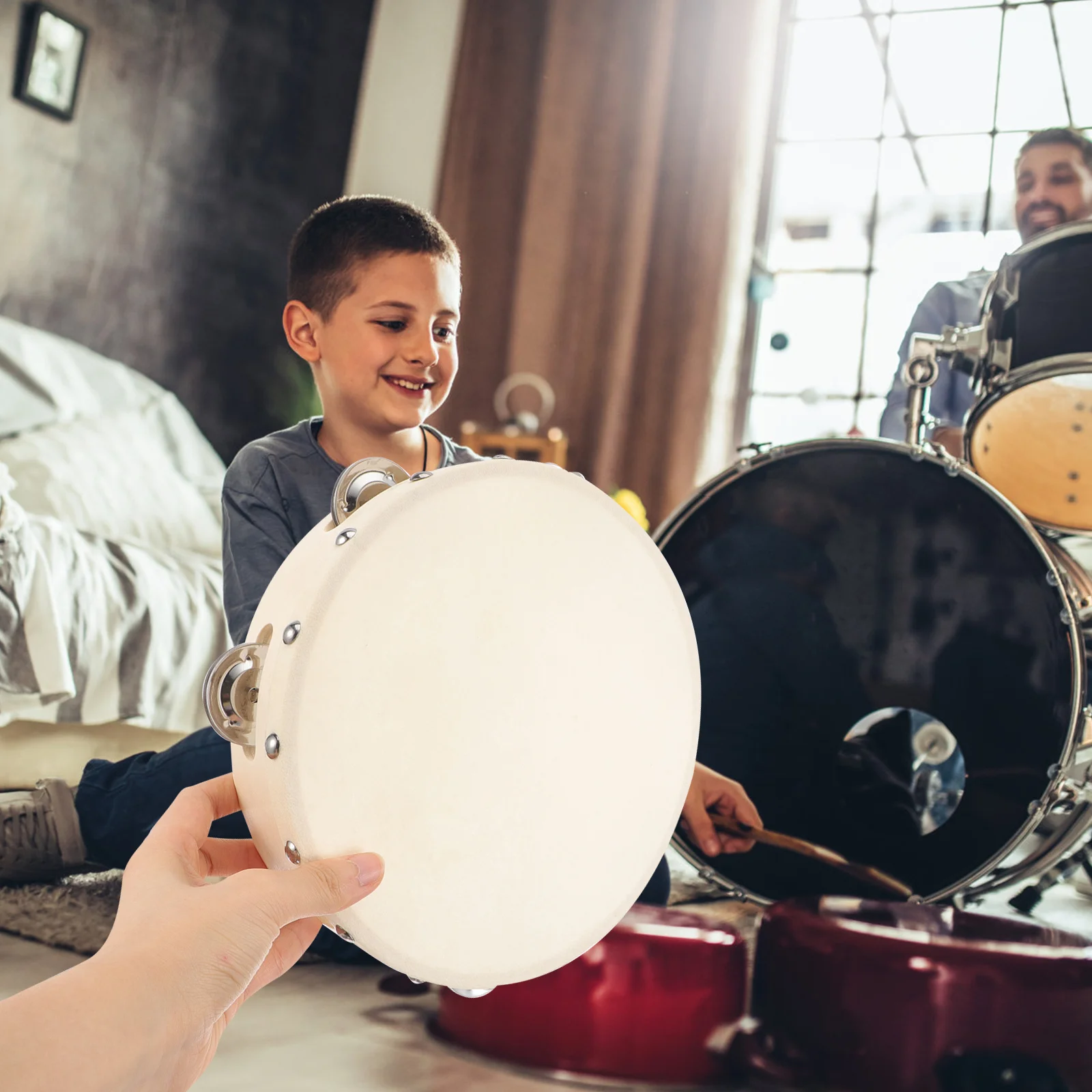 

3Pcs Wooden Tambourine Hand Drum Single Row Percussion Instrument for Adults Church Concert Music Hand Drum