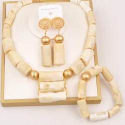 White Nigerian Wedding African Coral Bead Jewelry Sets for Women