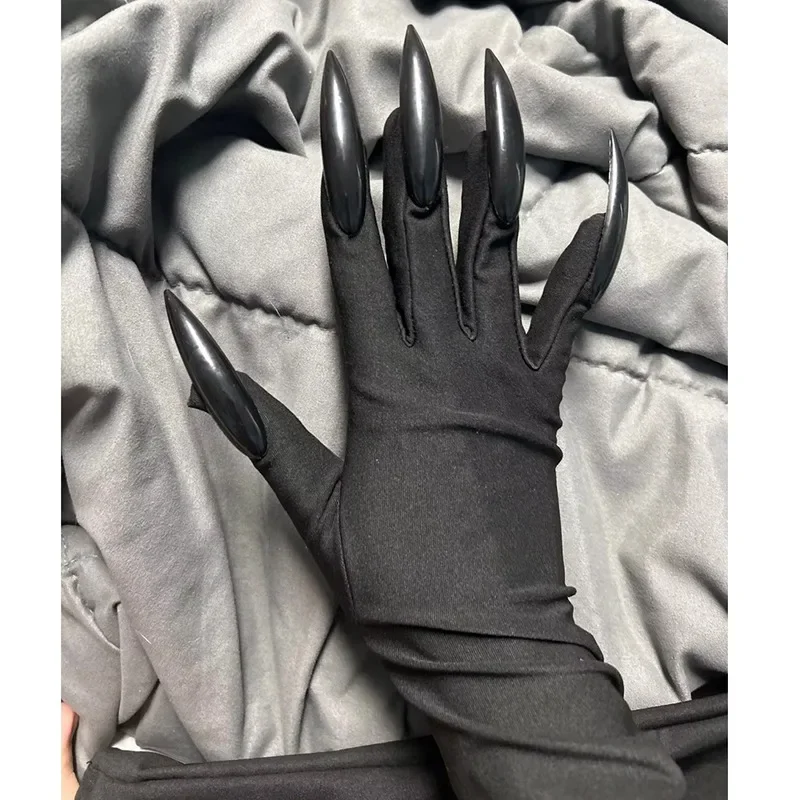 Schwarz Halloween Gothic Lange Nägel Cosplay Handschuhe Halloween Persönlichkeit Stretch Ghost Claw Fäustlinge Bühnenzubehör