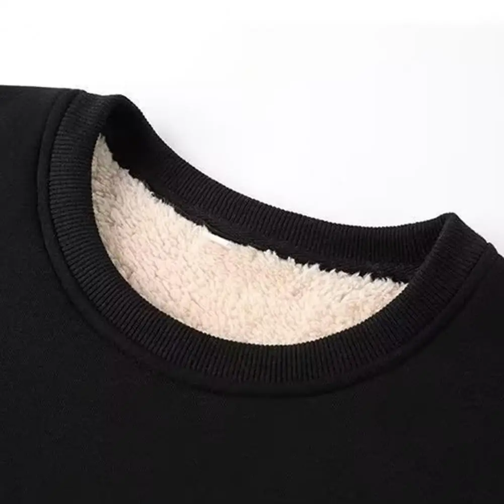 Winter Men Sweatshirt Thickened Plush Keep Warm O Neck Long Sleeves Elastic Cuff Solid Color Bottoming Top