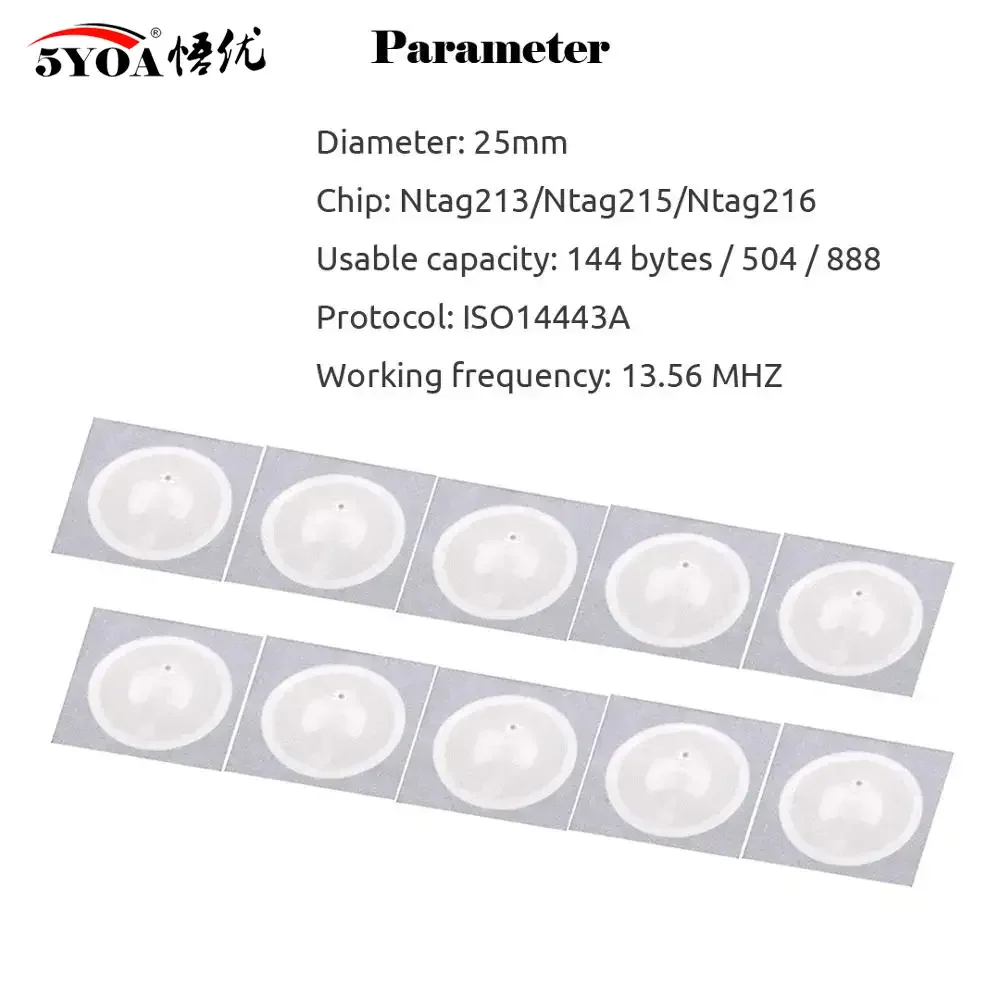 5YOA 10pcs 100pcs Ntag213 Ntag215 NFC Tag Sticker 13.56MHz ISO14443A Label Phone Available RFID Adhesive Label