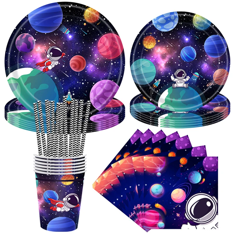 

Planet Astronaut Birthday Party Tableware Decoration Disposable Paper Cup Plate Napkin Balloons Boys Space Planet Party Supplies