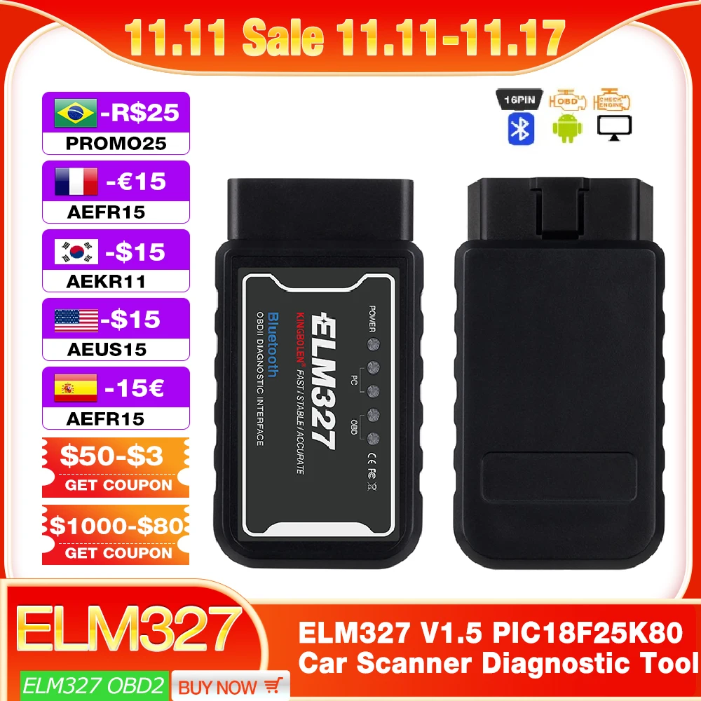 ELM327 V1.5 Wifi/BT with PIC18F25K80 On Android/IOS ELM327 OBDII Scanner Wifi Bluetooth-compatible Car OBD2 Diagnostic Tool