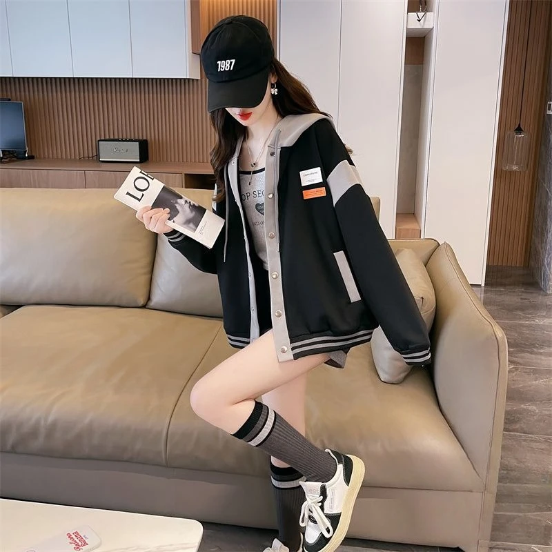 Mulher com capuz topos botão algodão casual na promoção y2k japonês streetwear barato 2000s emenda hoodies moletom para mulher