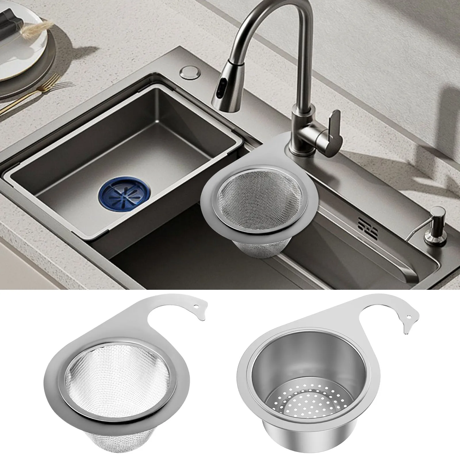 

Корзина для фильтра для раковины из нержавеющей стали, кухонная мойка, специальная корзина для фильтра «Лебедь», подвесная сливная стойка, экономия места, кухонные принадлежности