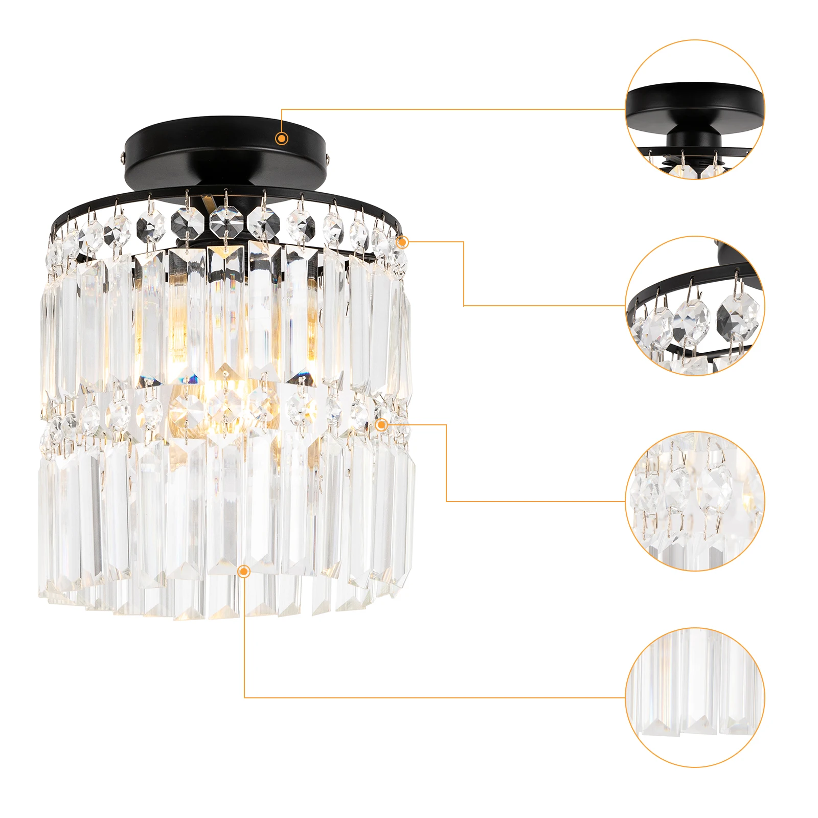 

Dimmable Ceiling Light with Hand-Made Crystal, Electroplated Metal, E26 Socket, Easy to Clean, Perfect for Home, Bedroom, Dining