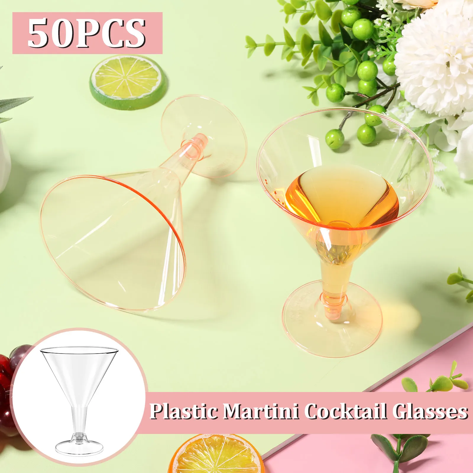 

50Pcs Plastic Champagne Glasses High Clarity Removable Wide Mouth High Footed Cup for Martini Cocktail Dessert Jam