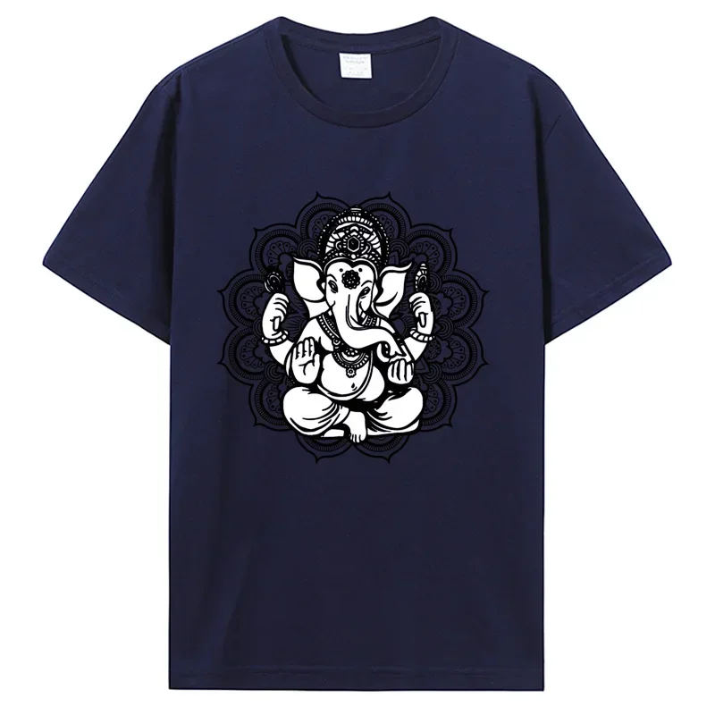 Men Cotton O-neck Tshirt Hip Hop Tees Streetwear Harajuku  Yoga Mandala Elephant Ganesha Tribal Ornaments Chakra Hindu T-Shirt