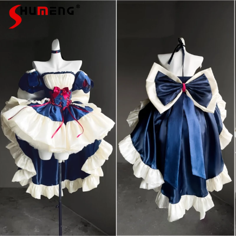 

Blue and White Princess Style Lolita Birthday Dress New 2025 Girls Sweet Cute Big Bow Long Train Sleeveless Mini Ball Gown Dress