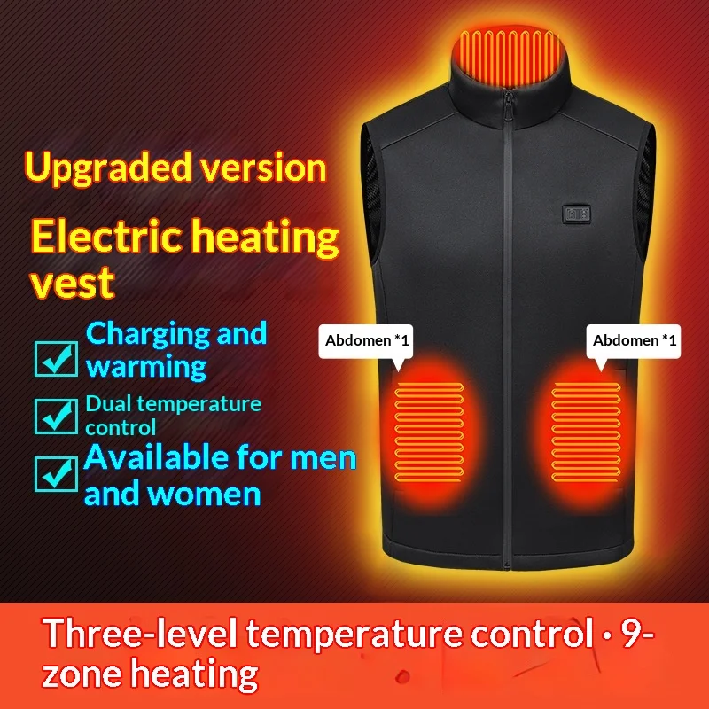 Unisex Stand Collar USB Heated Vest 9 Heating Zones Dual Button Control Winter Thermal Sleeveless Gilet for Men Women Fishing Ca