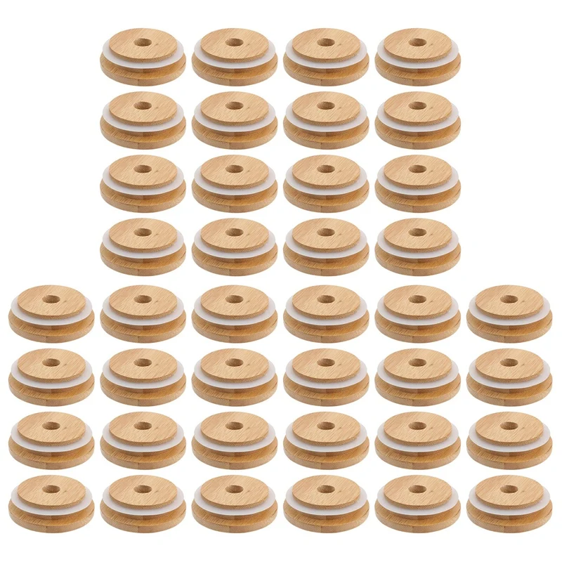 

5X Reusable Bamboo Jar Lids 70MM Bamboo Mason Jar Lids With Straw Hole For Wide Mouth Mason Jar