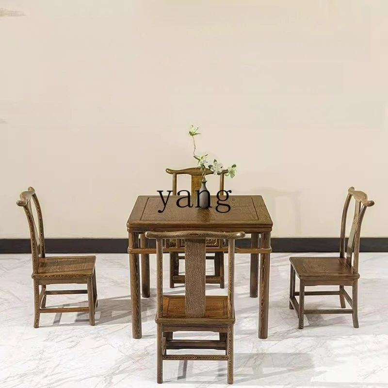 LTT small square table and chairs mahogany chicken wing wood Chinese tenon and mortise casual chess and card dining table chair
