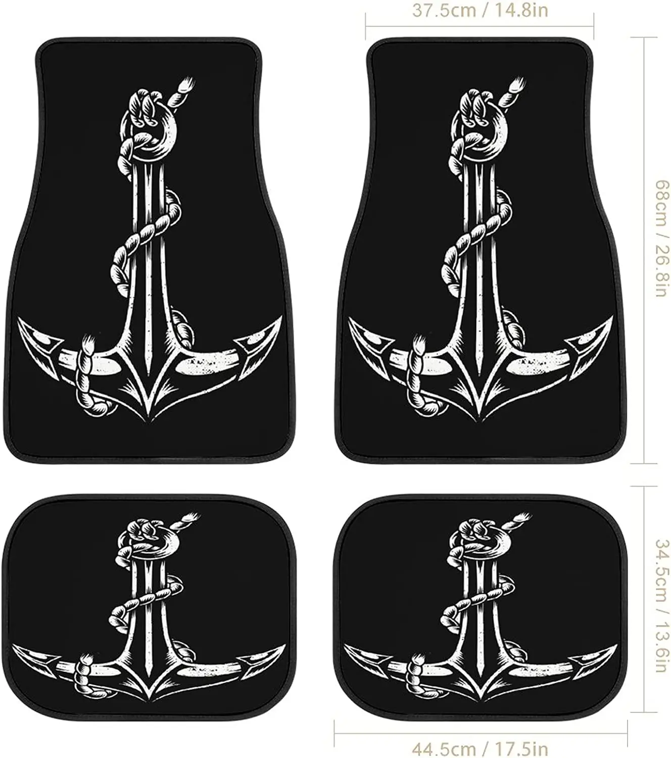 Anchor Blank and White Car Mats Universal Fit Car Floor Mats Fashion Soft Waterproof Car Carpet Front Rear 4 Pieces Full Set Fit