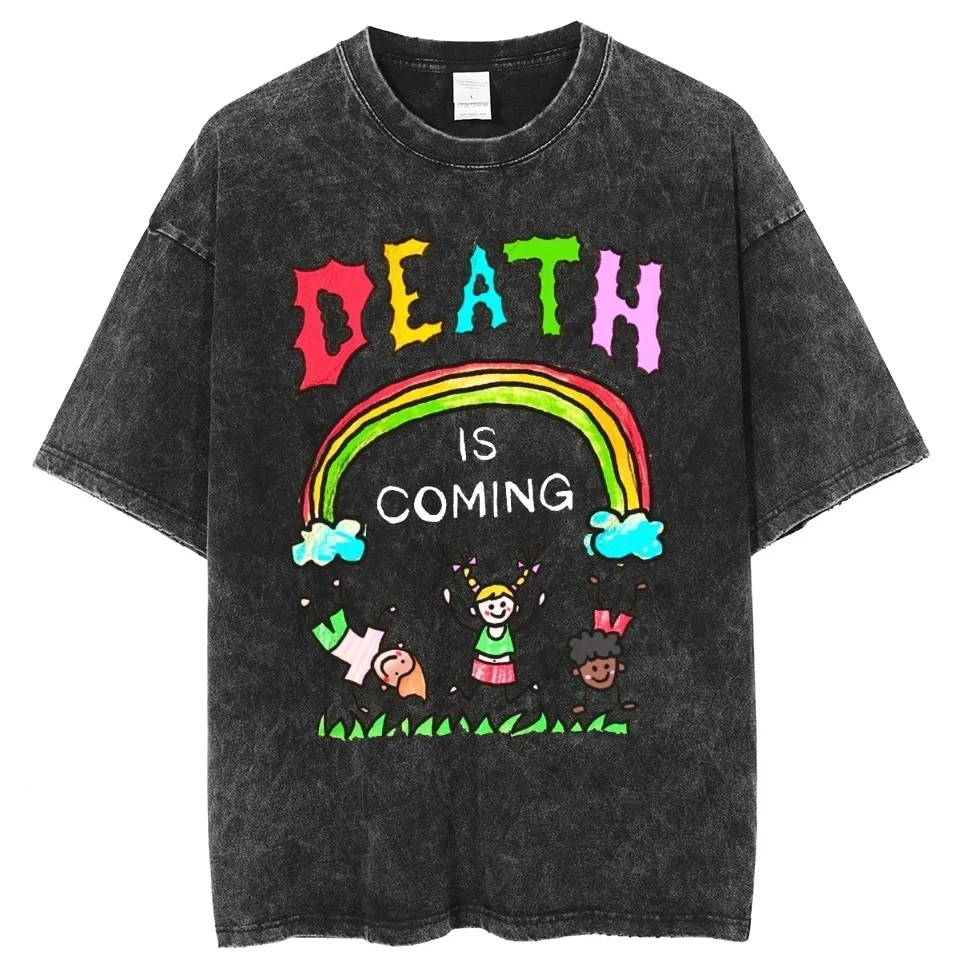 Death Is Coming Y2k Tiki T-shirts Men Women Webshop Anime Graphic Printed Short Sleeve T Shirt Cotton Top Tee