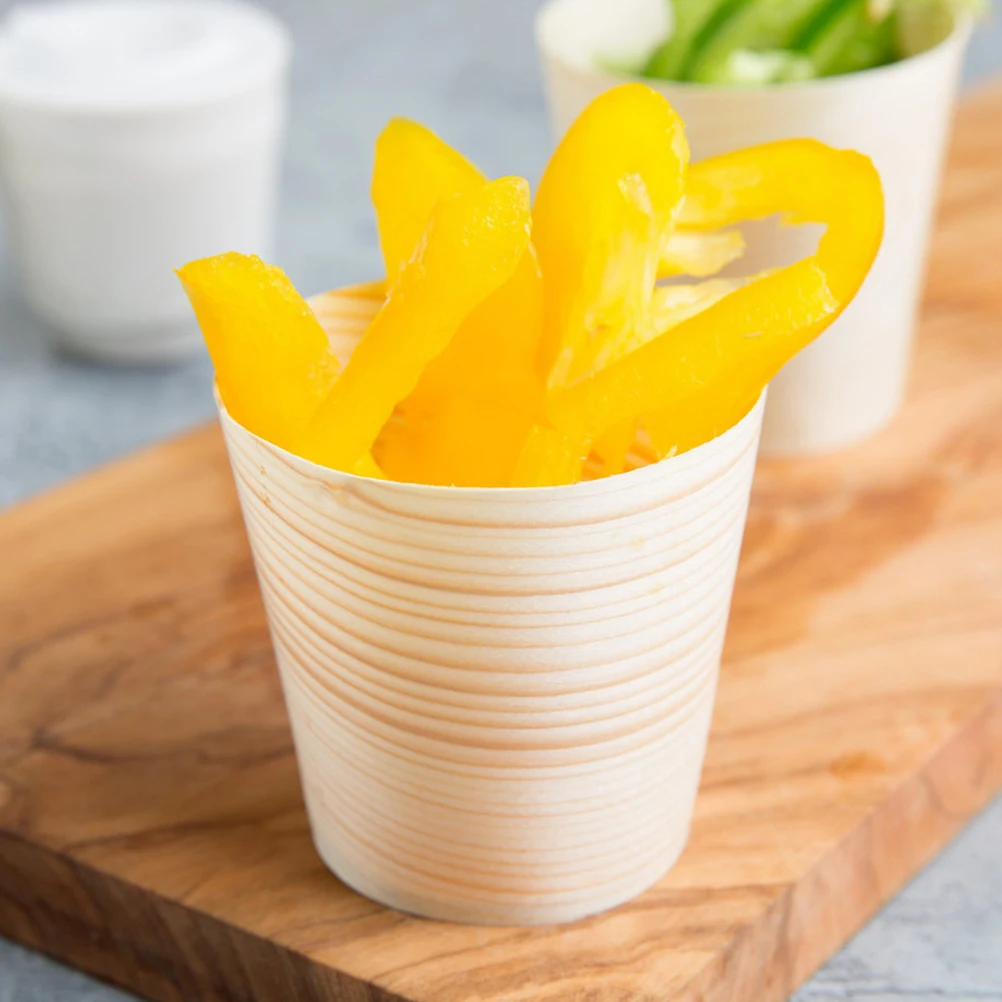 

40Pcs Wooden Cups Disposable Eco Friendly Biodegradable Wood Cups for Drinks Salad Dessert Portable Outdoor Tableware