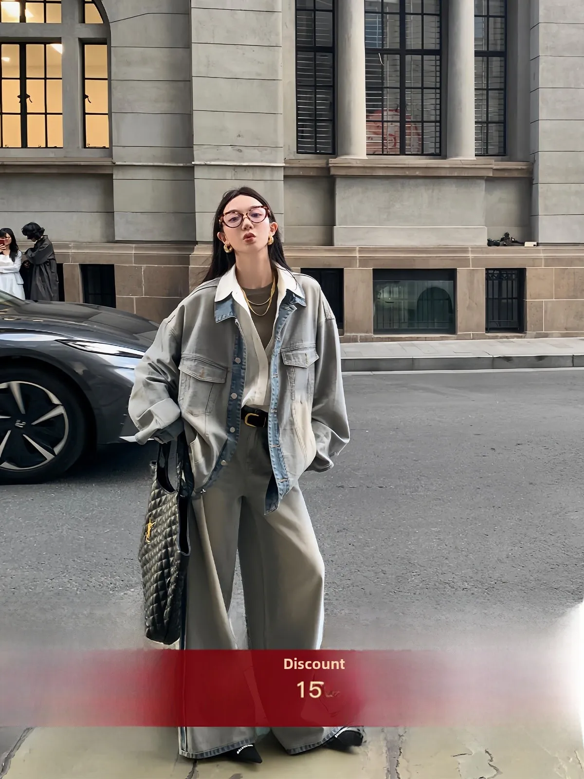 

Women's Loose Fit Vintage Waed Denim Jaet Casual Sle Top Set Autumn Season Breathable Cotton Polyester Blend Coat