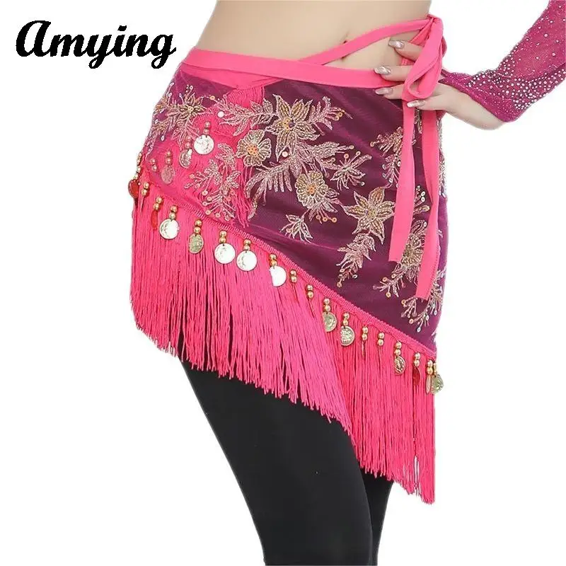 2024 New Belly Dance Triangle Tassel Hip Scarf Indian Dance Stage Performance Practice Waist Scarf Sexy Embroidery Hip Scarf