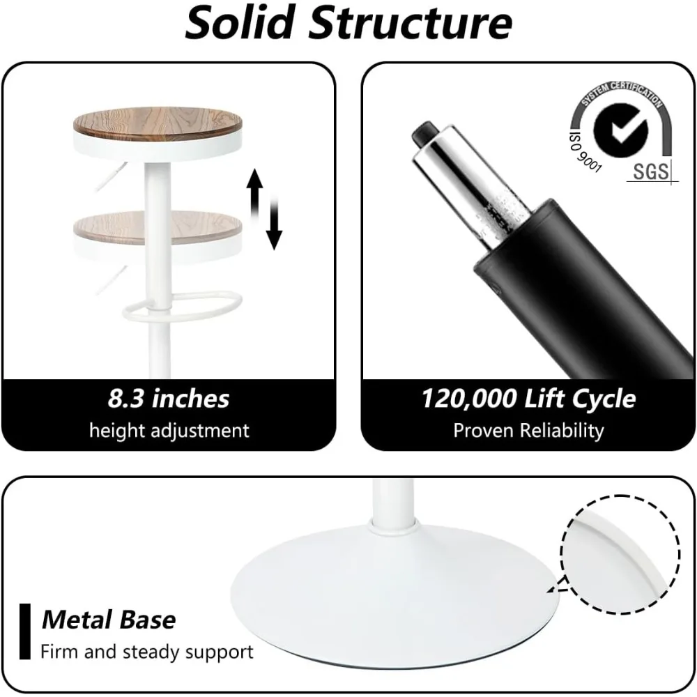 Kidol & Shellder Bar Stools Set of 2 Round Adjustable Swivel Barstools Modern Backless Bar Chairs Wooden Seat Counter Height Sto