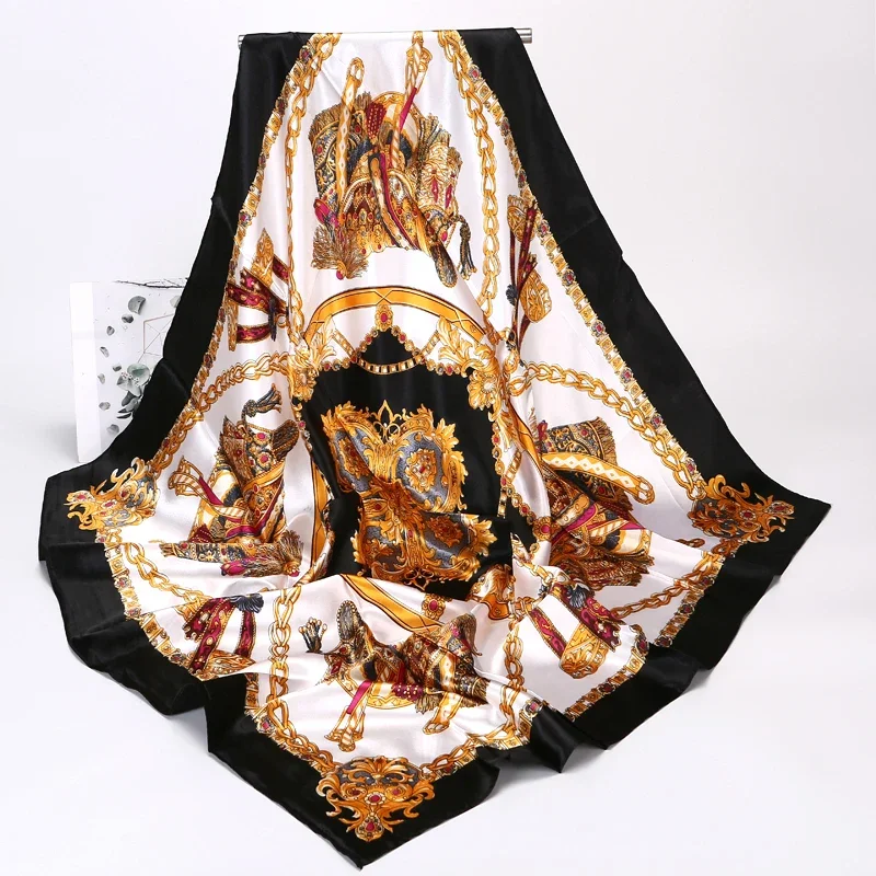 

90 см шелковые шарфы женские люксовый бренд летняя модельер головной платок для волос хиджаб бандана платок Femme платок