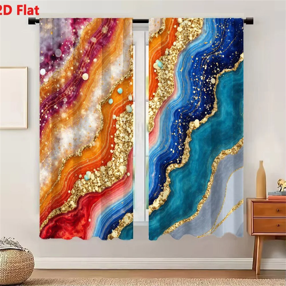 2Pcs Curtains 2D Flat Abstract Agate Marble Artwork Vibrant Flowing Patterns Purple White Orange Red Golden Blue Teal Gray Spark