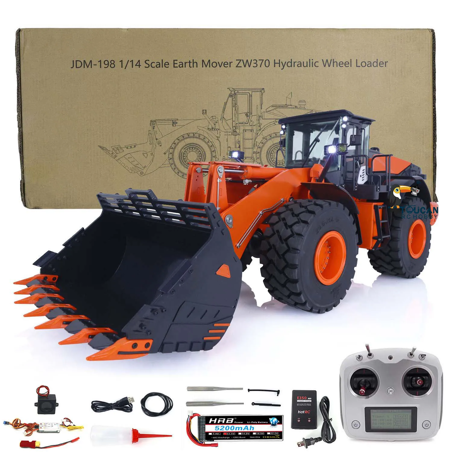 

ZW370 RC Metal Hydraulic Loader 1/14 Radio Control Construction Car JDM 198 Light Sound Vehicle Toys THZH1535-SMT1