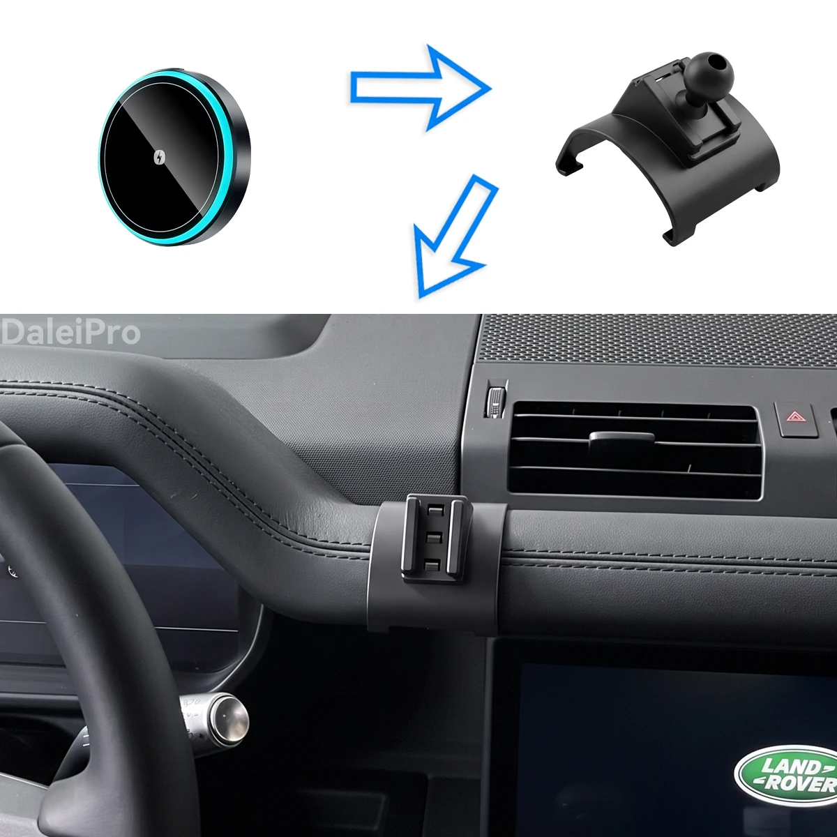 For Land Rover Defender 2020 2021 2022 2023-2025 2026 Phone Holder Wireless Charger Holder Auto-Clamping Strong Magnetic Base