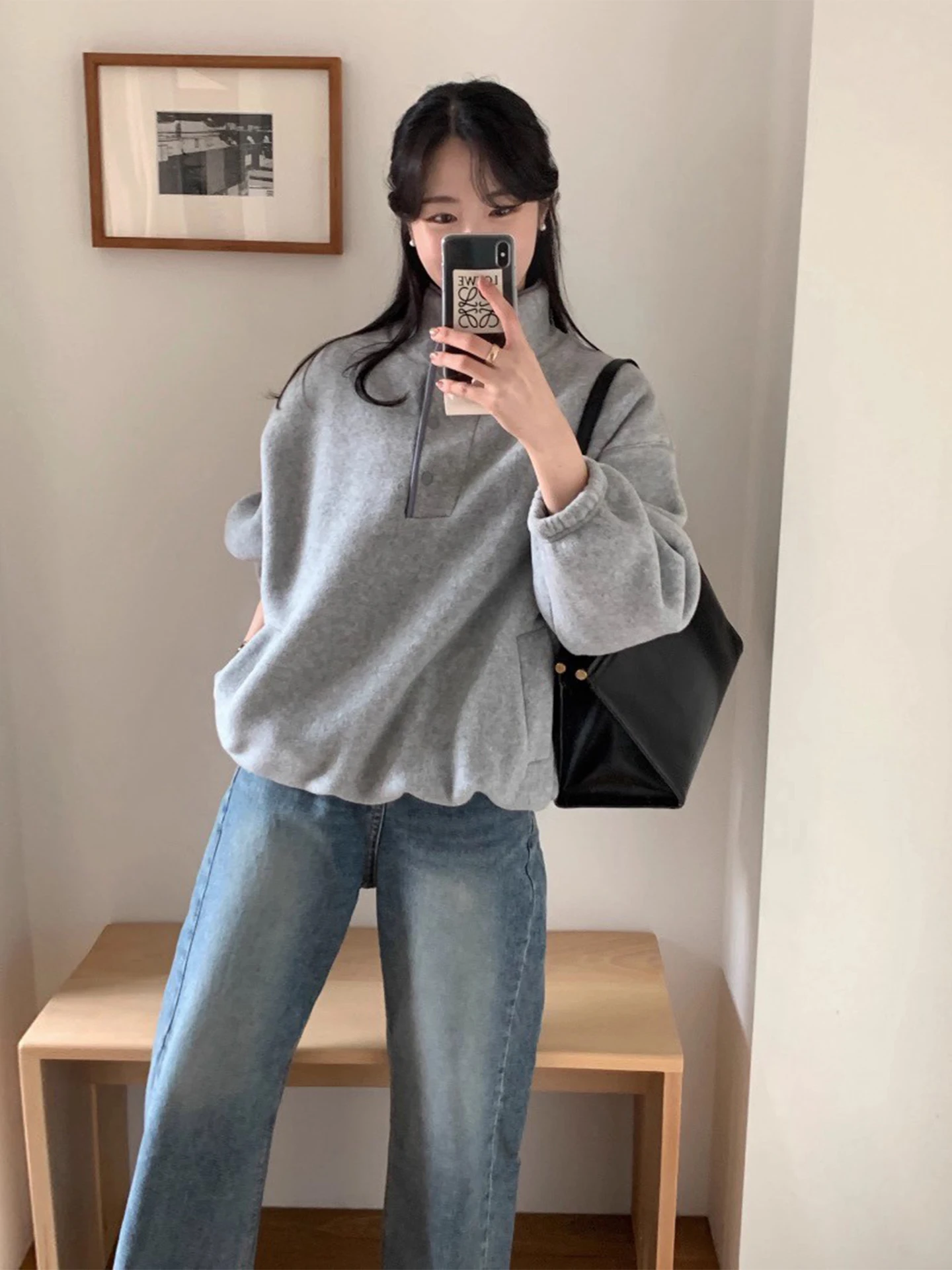 سترة Laid-ba Sle النسائية Fce مع كيتس f-ياقة عالية ملابس خارجية غير رسمية شتاء 2025 وصل حديثًا النسخة الكورية #3