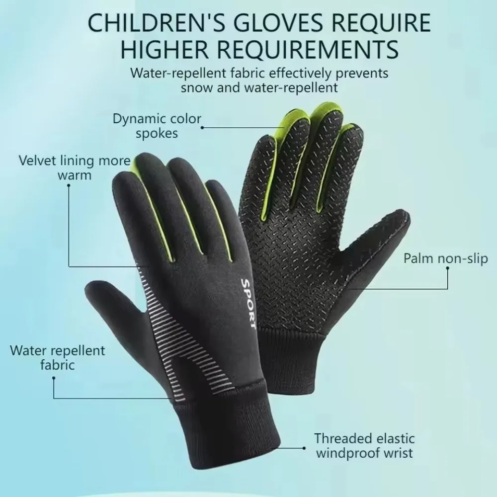 

Durable Waterproof Kids Riding Gloves Silicone Anti Slip Windproof Warm Gloves Elastic Wrists Full Finger Winter Gloves Outdoor