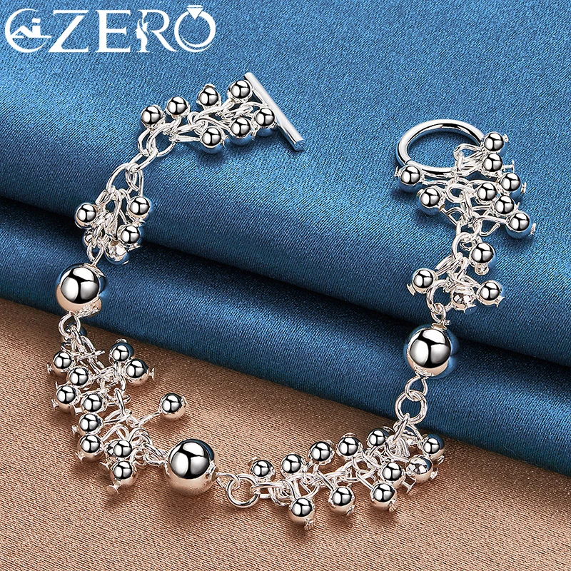 ALIZERO-pulsera de plata de ley 925 para mujer, brazalete con cuentas de uva lisas, joyería a la moda, pulseras de fiesta de compromiso y boda