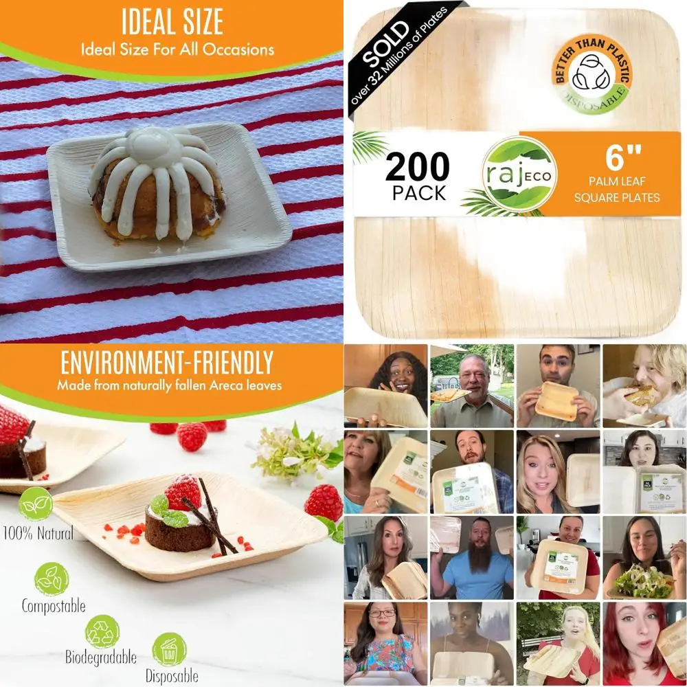 

Экологически чистые квадратные тарелки с 6 пальмовыми листьями, 200 штук, прочная и стильная одноразовая посуда для разных случаев