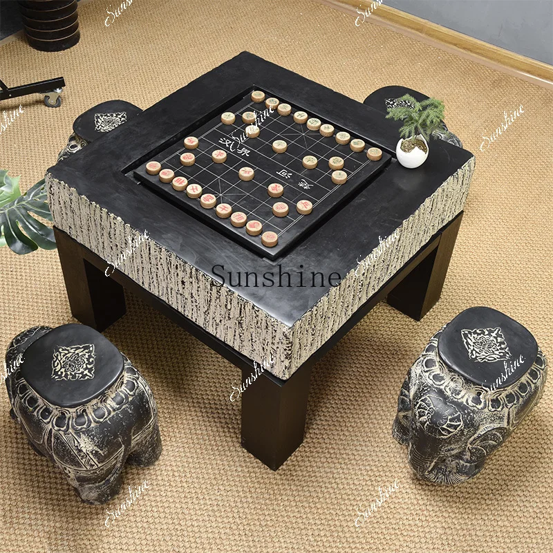 Garden Outdoor Antique Chinese Chess Board Table and Chair Stone Stool/Table Go Tea Table FT view 2