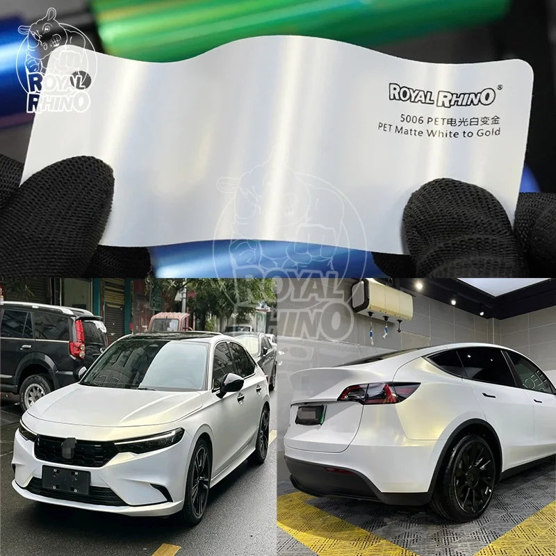 1.52x18M Matte White to Gold Car Wrap Vinyl Film Color-Shift White to Gold Air Bubble Free
