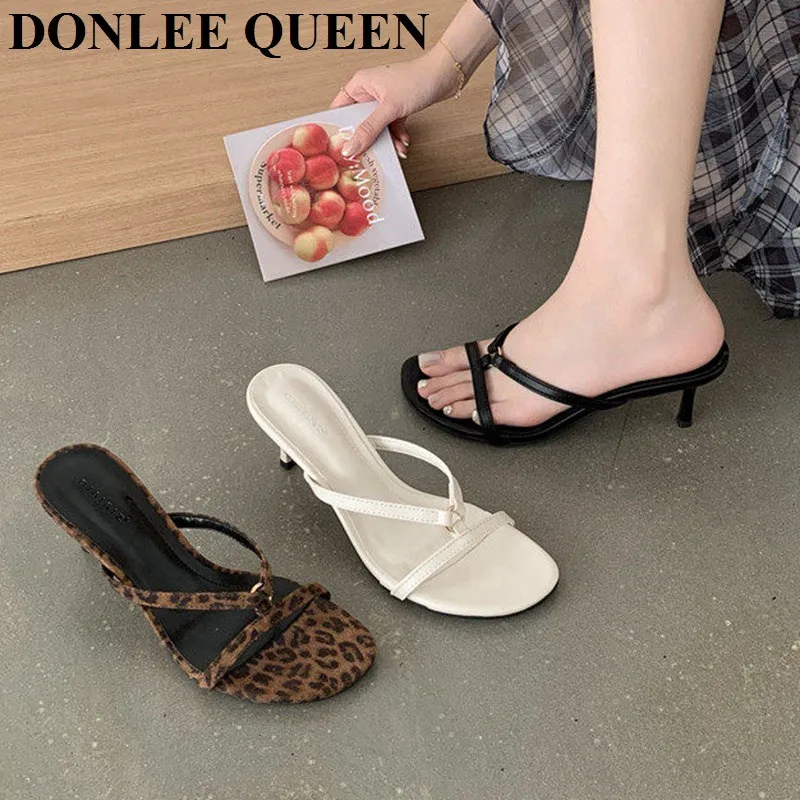 

New Summer Open Toe Women Slippers Fashion Thin High Heels Narrow Band Elegant Shoes For Party Dress Sandals Brand Zapatos Mujer