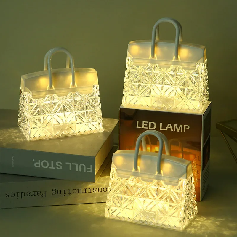 Crystal transparent handbag small night light creative atmosphere light bedroom studio hotel decoration