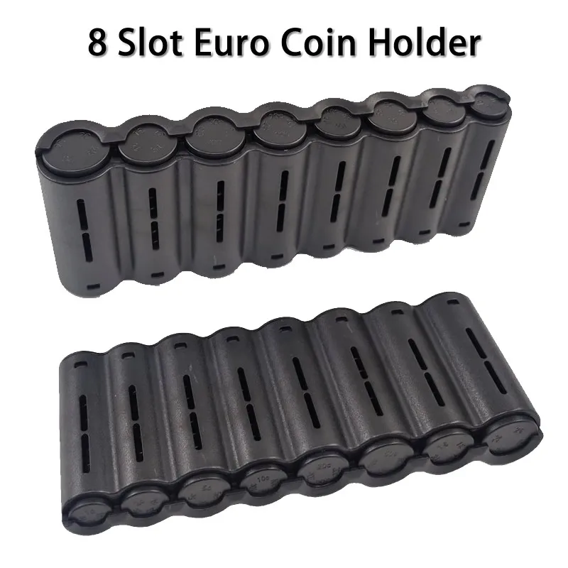 

Black 8 Slots Euro Coin Dispenser Coin Holder Sorter Collector With Spring Waiter Cashier Driver Small Change Storage Safe Box