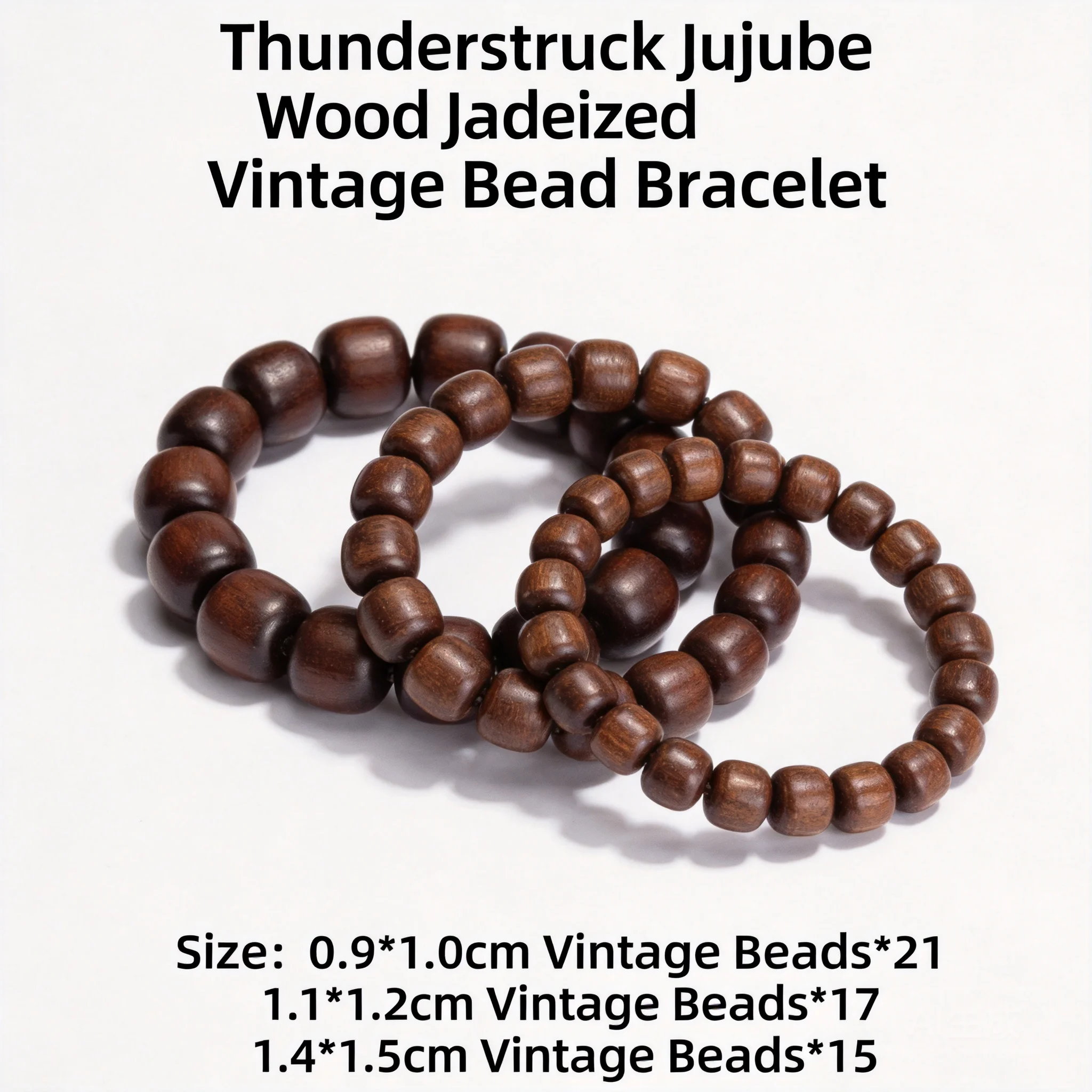 Chinese Style Thunder Struck Jujube Wood Jadeized Barrel Beads Bracelet Lucky Blessing Fortune Attracting Good Luck Prayer Spiri