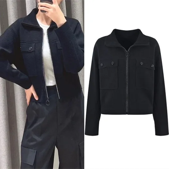 

Высококачественная версия S, домашняя осенне-зимняя женская вязаная длинная куртка с высоким воротником-молнией, верхняя одежда Bla Jaet, топ Quali