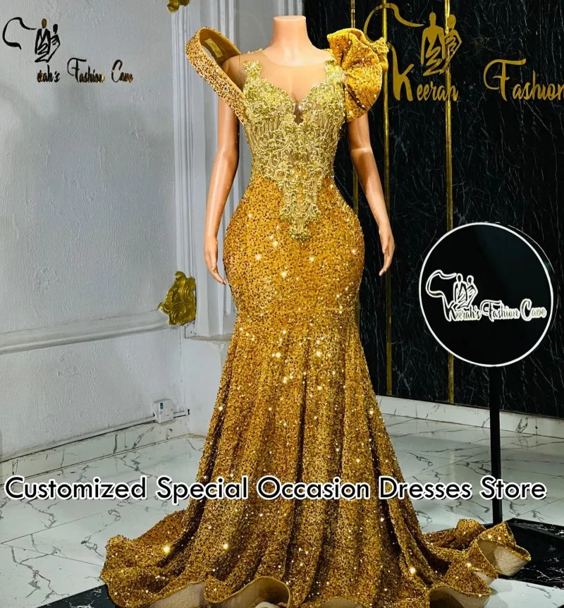 Vestidos de baile de luxo querida vestido de festa de cristal para as mulheres alta qualidade sereia babados lantejoulas vestidos de noite personalizados