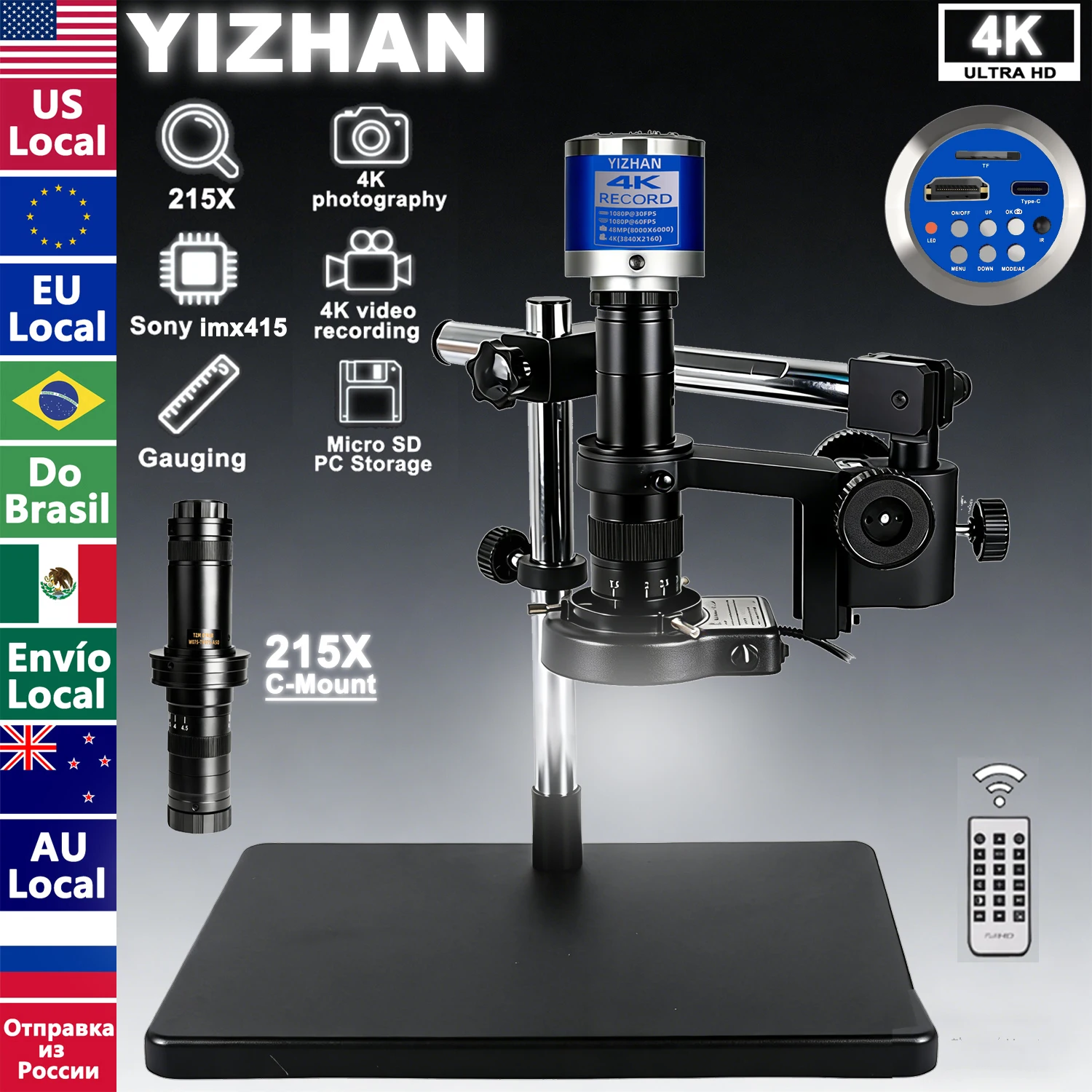 4K Digital Microscope For Soldering, 48MP HDMI Type-C HD Sensor Industrial Electronic Microscope For PCB Phone Laptop Repair
