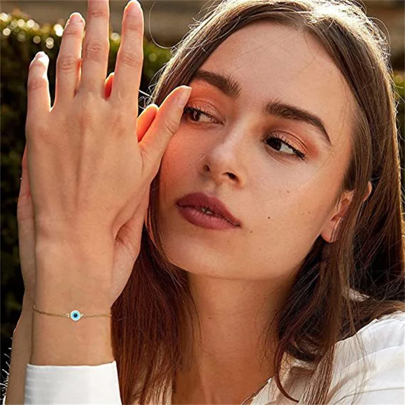 Handmade Stainless Steel Turkish Evil Eye Gold Color Bracelet Chain For Women Men Good Luck Fashion Jewelry Party Gift