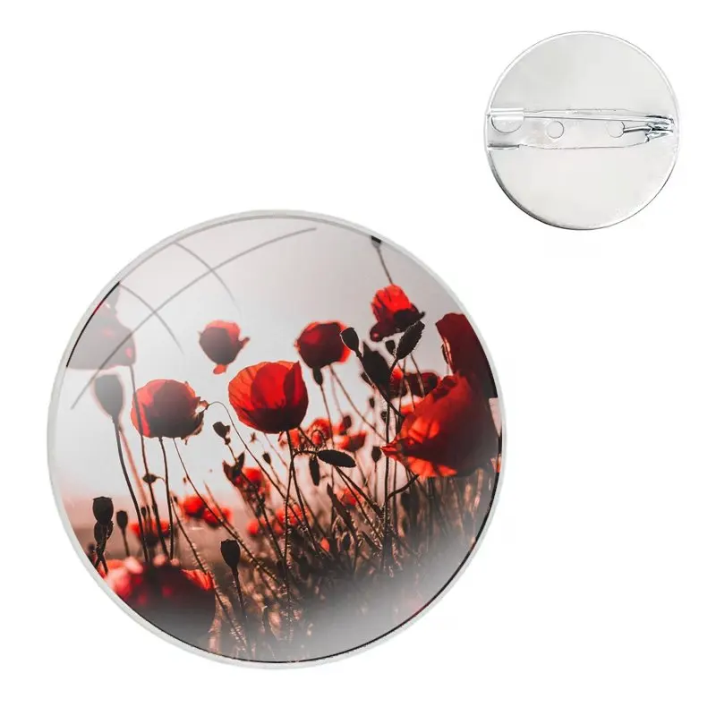 Red Poppies cornflowers Glass Dome Brooches Shirt Lapel Bag Cute Badge Pins For Clothes Hat Accessories