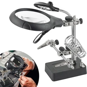 Schweißen Lupe 3x Desktop Schweißen Reparatur Werkzeug LED Licht Hilfs Clip Lupe Hand Löten Lötkolben Ständer Halter